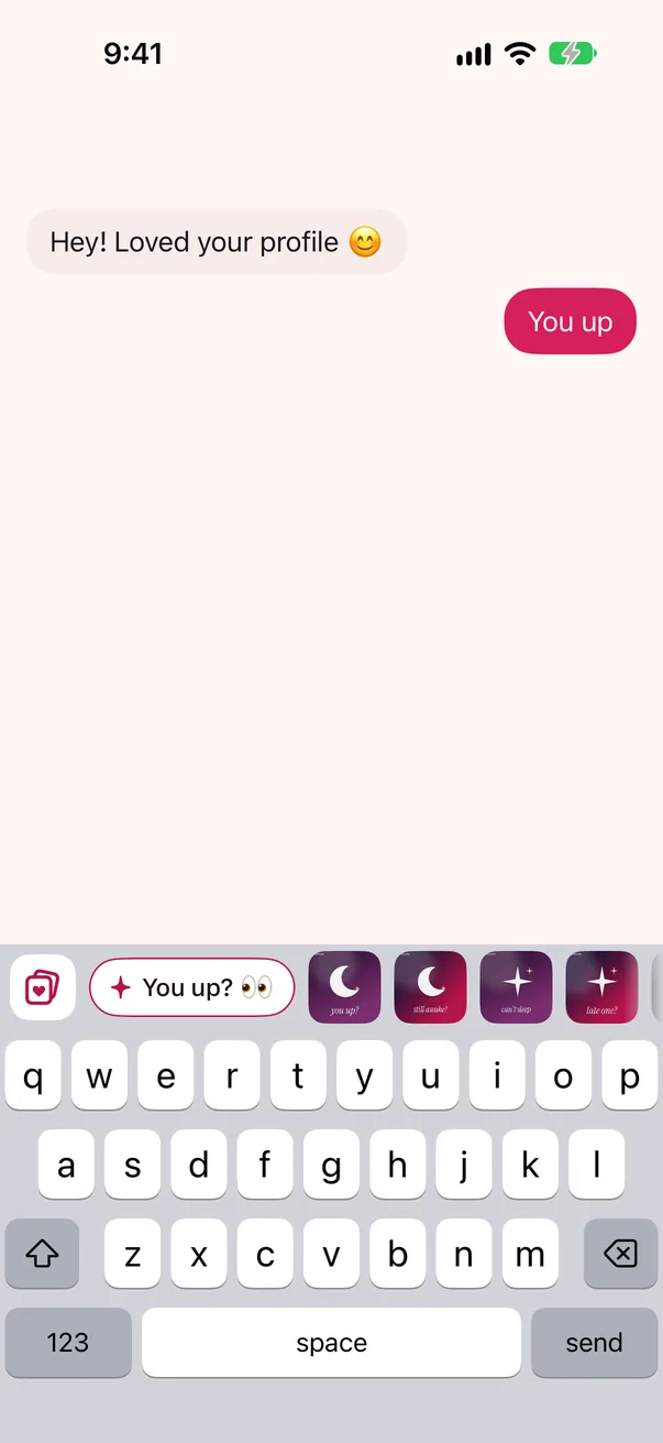 The keyboard showing a suggested line and matching pictures above the keys.